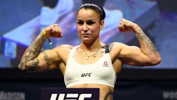 NEW YORK, NY - NOVEMBER 11: Raquel Pennington steps onto the scale during the UFC 205 weigh-in inside Madison Square Garden on November 11, 2016 in New York City. (Photo by Jeff Bottari/Zuffa LLC/Zuffa LLC via Getty Images)