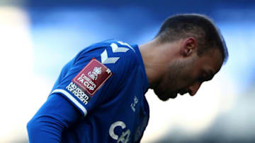 LIVERPOOL, ENGLAND - JANUARY 09: Cenk Tosun of Everton in action during the FA Cup Third Round match between Everton and Rotherham United at Goodison Park on January 09, 2021 in Liverpool, England. The match will be played without fans, behind closed doors as a Covid-19 precaution. (Photo by Jan Kruger/Getty Images)