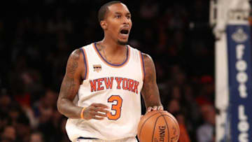 Oct 10, 2016; New York, NY, USA; New York Knicks guard Brandon Jennings (3) dribbles the ball during the third quarter against the Washington Wizards at Madison Square Garden. The Knicks won 90-88. Mandatory Credit: Anthony Gruppuso-USA TODAY Sports
