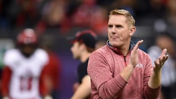NEW ORLEANS, LA - DECEMBER 19: Head coach Blake Anderson of the Arkansas State Red Wolves watches action prior to the R L Carriers New Orleans Bowl against the Louisiana Tech Bulldogs at the Mercedes-Benz Superdome on December 19, 2015 in New Orleans, Louisiana. (Photo by Stacy Revere/Getty Images)