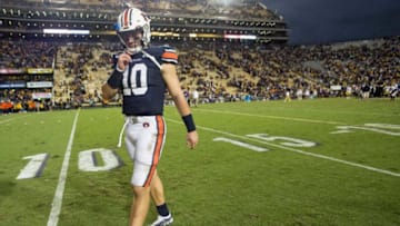 Auburn football quarterback Bo Nix (10) walks off the field after the game at Tiger Stadium in Baton Rouge, La., on Saturday, Oct. 26, 2019. LSU defeated Auburn 23-20.