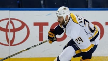 Nov 25, 2015; Buffalo, NY, USA; Nashville Predators left wing Eric Nystrom (24) during the game against the Buffalo Sabres at First Niagara Center. Mandatory Credit: Kevin Hoffman-USA TODAY Sports