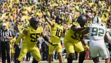 Sep 2, 2023; Eugene, Oregon, USA; Oregon Ducks quarterback Bo Nix (10) throws a pass during the first half against the Portland State Vikings at Autzen Stadium. Mandatory Credit: Troy Wayrynen-USA TODAY Sports