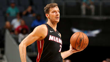 CHARLOTTE, NC - OCTOBER 2: Goran Dragic #7 of the Miami Heat passes the ball against the the Charlotte Hornets during a pre-season game on October 2, 2018 at Spectrum Center in Charlotte, North Carolina. NOTE TO USER: User expressly acknowledges and agrees that, by downloading and/or using this Photograph, user is consenting to the terms and conditions of the Getty Images License Agreement. Mandatory Copyright Notice: Copyright 2018 NBAE (Photo by Kent Smith/NBAE via Getty Images)