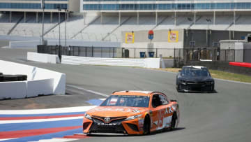 CHARLOTTE, NC - JULY 10: Daniel Suarez turns his number 19 Cup car through the course during testing at The Roval at Charlotte Motor Speedway on July 10, 2018 in Charlotte, North Carolina. (Photo by Bob Leverone/Getty Images)