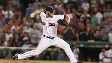 Jul 6, 2016; Boston, MA, USA; Boston Red Sox relief pitcher Craig Kimbrel (46) throws a pitch against the Texas Rangers in the ninth inning at Fenway Park. Mandatory Credit: David Butler II-USA TODAY Sports