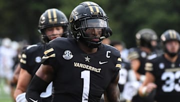Auburn footballSep 3, 2022; Nashville, Tennessee, USA; Vanderbilt Commodores defensive lineman Elijah McAllister (1) before the game against the Elon Phoenix at FirstBank Stadium. Mandatory Credit: Christopher Hanewinckel-USA TODAY Sports