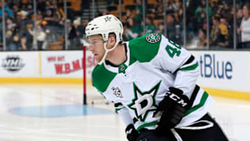 BOSTON, MA - JANUARY 15: Dallas Stars defenseman Dillon Heatherington (48) before a game between the Boston Bruins and the Dallas Stars on January 15, 2018, at TD Garden in Boston, Massachusetts. The Stars defeated the Bruins 3-2 (OT). (Photo by Fred Kfoury III/Icon Sportswire via Getty Images)