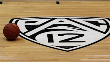 Jan 2, 2014; Boulder, CO, USA; A general view of the Pac 12 logo before the start of the game between the Oregon State Beavers and the Colorado Buffaloes at Coors Events Center. Mandatory Credit: Isaiah J. Downing-USA TODAY Sports