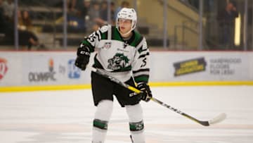 CRANBERRY TOWNSHIP, PA - SEPTEMBER 28: Will Zmolek #25 of the Cedar Rapids RoughRiders skates during the game against the Sioux City Musketeers on Day 1 of the USHL Fall Classic at UPMC Lemieux Sports Complex on September 28, 2017 in Cranberry Township, Pennsylvania. (Photo by Justin K. Aller/Getty Images)
