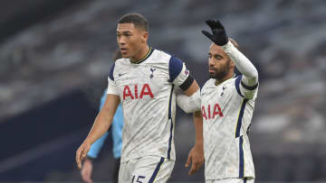 LONDON, ENGLAND - NOVEMBER 26: (BILD ZEITUNG OUT) Lucas of Tottenham Hotspur with Carlos Vinicius of Tottenham Hotspur (Photo by Vincent Mignott/DeFodi Images via Getty Images)