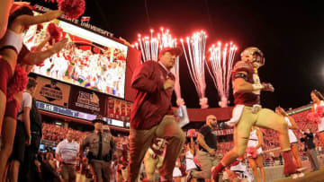 TALLAHASSEE, FL - OCTOBER 29: Head coach Jimbo Fisher of the Florida State Seminoles takes the field during a game against the Clemson Tigers at Doak Campbell Stadium on October 29, 2016 in Tallahassee, Florida. (Photo by Mike Ehrmann/Getty Images)