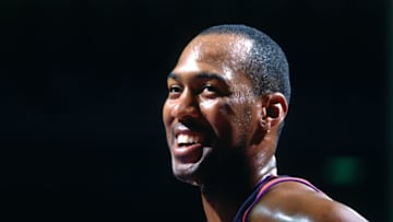 SACRAMENTO - 1996: Danny Manning #15 of the Phoenix Suns smiles circa 1996 at Arco Arena in Sacramento, California. NOTE TO USER: User expressly acknowledges and agrees that, by downloading and or using this photograph, User is consenting to the terms and conditions of the Getty Images License Agreement. Mandatory Copyright Notice: Copyright 1996 NBAE (Photo by Sam Forencich/NBAE via Getty Images)