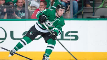 Mar 11, 2016; Dallas, TX, USA; Dallas Stars defenseman Kris Russell (2) skates against the Chicago Blackhawks during the game at the American Airlines Center. The Stars defeat the Blackhawks 5-2. Mandatory Credit: Jerome Miron-USA TODAY Sports