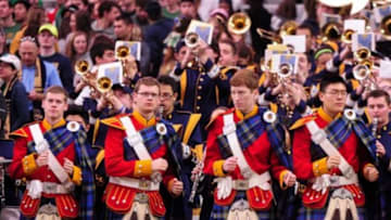 Jan 1, 2016; Glendale, AZ, USA; Members of the Notre Dame Fighting Irish band look on during the second half against the Ohio State Buckeyes in the 2016 Fiesta Bowl at University of Phoenix Stadium. Mandatory Credit: Matt Kartozian-USA TODAY Sports