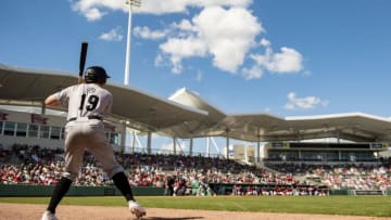 FT. MYERS, FL - FEBRUARY 22: A members of Northeastern University warms up before a game against the Boston Red Sox on February 22, 2019 at JetBlue Park at Fenway South in Fort Myers, Florida. (Photo by Billie Weiss/Boston Red Sox/Getty Images)