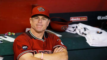 Aug 3, 2016; Phoenix, AZ, USA; Arizona Diamondbacks manager Chip Hale in the dugout against the Washington Nationals at Chase Field. Mandatory Credit: Mark J. Rebilas-USA TODAY Sports
