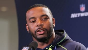 Feb 22, 2014; Indianapolis, IN, USA; Clemson quarterback Tajh Boyd speaks at the NFL Combine at Lucas Oil Stadium. Mandatory Credit: Pat Lovell-USA TODAY Sports