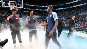 CHARLOTTE, NC - FEBRUARY 15: Jaren Jackson Jr. #13 of the U.S. Team hi-fives team during the 2019 Mtn Dew ICE Rising Stars Game on February 15, 2019 at the Spectrum Center in Charlotte, North Carolina. NOTE TO USER: User expressly acknowledges and agrees that, by downloading and/or using this photograph, user is consenting to the terms and conditions of the Getty Images License Agreement. Mandatory Copyright Notice: Copyright 2019 NBAE (Photo by Nathaniel S. Butler /NBAE via Getty Images)