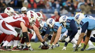 Dec 15, 2013; Nashville, TN, USA; The Tennessee Titans defensive squad lines up against the Arizona Cardinals offense during the first half at LP Field. Mandatory Credit: Don McPeak-USA TODAY Sports