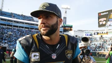 Nov 13, 2016; Jacksonville, FL, USA; Jacksonville Jaguars quarterback Blake Bortles (5) looks on after a game against the Houston Texans at EverBank Field. Houston Texans won 24-21. Mandatory Credit: Logan Bowles-USA TODAY Sports