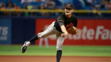 Sep 18, 2015; St. Petersburg, FL, USA; Baltimore Orioles relief pitcher Tyler Wilson (63) throws a pitch against the Tampa Bay Rays during the first inning at Tropicana Field. Mandatory Credit: Kim Klement-USA TODAY Sports