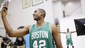 Sep 26, 2016; Boston, MA, USA; Boston Celtics center-forward Al Horford (42) during media day at the Boston Celtic Practice Facility. Mandatory Credit: David Butler II-USA TODAY Sports