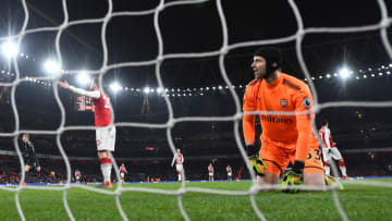 LONDON, ENGLAND - MARCH 01: Petr Cech of Arsenal shows his frustration after Leroy Sane of Manchester City scores the third goal during the Premier League match between Arsenal and Manchester City at Emirates Stadium on March 1, 2018 in London, England. (Photo by Shaun Botterill/Getty Images)