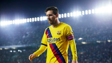 SEVILLE, SPAIN - FEBRUARY 09: Lionel Messi of FC Barcelona looks on during the Liga match between Real Betis Balompie and FC Barcelona at Estadio Benito Villamarin on February 09, 2020 in Seville, Spain. (Photo by Fran Santiago/Quality Sport Images/Getty Images)