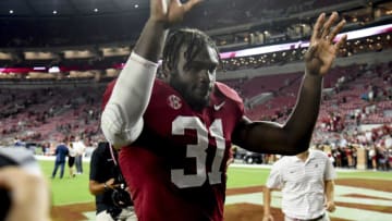 Sep 24, 2022; Tuscaloosa, Alabama, USA; Alabama Crimson Tide linebacker Will Anderson Jr. (31) leaves the field after defeating the Vanderbilt Commodores at Bryant-Denny Stadium. Alabama won 55-3. Mandatory Credit: Gary Cosby Jr.-USA TODAY Sports