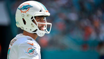 MIAMI, FL - SEPTEMBER 08: Josh Rosen #3 of the Miami Dolphins looks on after throwing an interception during the fourth quarter against the Baltimore Ravens at Hard Rock Stadium on September 8, 2019 in Miami, Florida. (Photo by Eric Espada/Getty Images)