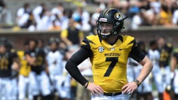 Apr 19, 2014; Columbia, MO, USA; Missouri Tigers quarterback Maty Mauk (7) waits for the play call during the Black & Gold Game at Faurot Field. Mandatory Credit: Dak Dillon-USA TODAY Sports