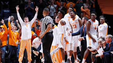 KNOXVILLE, TN - JANUARY 06: Tennessee Volunteers players react from the bench in the second half of a game against the Kentucky Wildcats at Thompson-Boling Arena on January 6, 2018 in Knoxville, Tennessee. Tennessee defeated Kentucky 76-65. (Photo by Joe Robbins/Getty Images)
