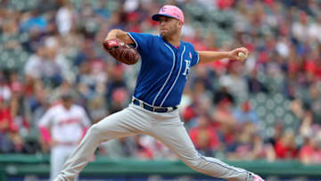 CLEVELAND, OH - MAY 13: Kansas City Royals starting pitcher Danny Duffy (41) delivers a pitch to the plate during the first inning of the Major League Baseball game between the Kansas City Royals and Cleveland Indians on May 13, 2018, at Progressive Field in Cleveland, OH. (Photo by Frank Jansky/Icon Sportswire via Getty Images)