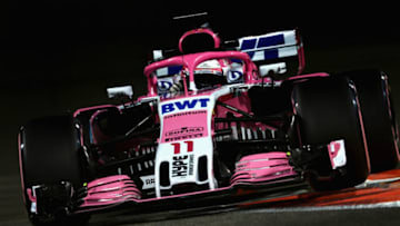 ABU DHABI, UNITED ARAB EMIRATES - NOVEMBER 23: Sergio Perez of Mexico driving the (11) Sahara Force India F1 Team VJM11 Mercedes on track during practice for the Abu Dhabi Formula One Grand Prix at Yas Marina Circuit on November 23, 2018 in Abu Dhabi, United Arab Emirates. (Photo by Mark Thompson/Getty Images)