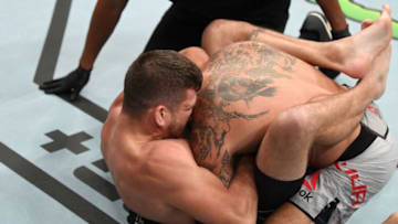 NEWARK, NJ - AUGUST 03: (L-R) Jim Miller submits Clay Guida in their lightweight bout during the UFC Fight Night event at the Prudential Center on August 3, 2019 in Newark, New Jersey. (Photo by Josh Hedges/Zuffa LLC/Zuffa LLC via Getty Images)