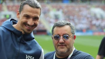 MOSCOW, RUSSIA - JUNE 17: Carmine Raiola looks on with Zlatan Ibrahimovic prior to the 2018 FIFA World Cup Russia group F match between Germany and Mexico at Luzhniki Stadium on June 17, 2018 in Moscow, Russia. (Photo by Alexander Hassenstein/Getty Images)