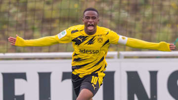 Youssoufa Moukoko of Borussia Dortmund. (Photo by Mario Hommes/DeFodi Images via Getty Images)