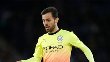 LEICESTER, ENGLAND - FEBRUARY 22: Bernardo Silva of Manchester City runs with the ball during the Premier League match between Leicester City and Manchester City at The King Power Stadium on February 22, 2020 in Leicester, United Kingdom. (Photo by Malcolm Couzens/Getty Images)