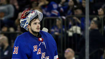 New York Rangers goaltender Igor Shesterkin. Mandatory Credit: Adam Hunger-USA TODAY Sports