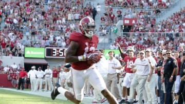 Sep 10, 2016; Tuscaloosa, AL, USA; Alabama Crimson Tide wide receiver ArDarius Stewart (13) carries the ball against Western Kentucky Hilltoppers at Bryant-Denny Stadium. The Tide defeated the Hilltoppers 38-10. Mandatory Credit: Marvin Gentry-USA TODAY Sports