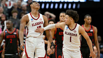 Alabama Crimson Tide forward Noah Clowney and Alabama Crimson Tide guard Mark Sears. (Jamie Rhodes-USA TODAY Sports)