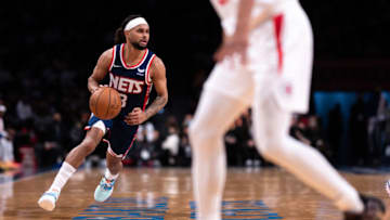 NEW YORK, NEW YORK - JANUARY 01: Patty Mills #8 of the Brooklyn Nets in action during the fourth quarter against the Los Angeles Clippers at Barclays Center on January 01, 2022 in New York City. NOTE TO USER: User expressly acknowledges and agrees that, by downloading and or using this photograph, User is consenting to the terms and conditions of the Getty Images License Agreement. (Photo by Dustin Satloff/Getty Images)