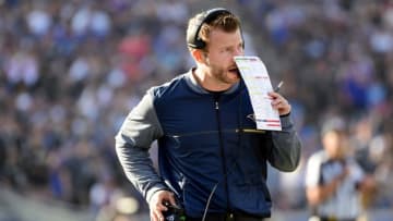 LOS ANGELES, CA - NOVEMBER 26: Head Coach Sean McVay of the Los Angeles Rams looks on during the game against the New Orleans Saints at the Los Angeles Memorial Coliseum on November 26, 2017 in Los Angeles, California. (Photo by Harry How/Getty Images)