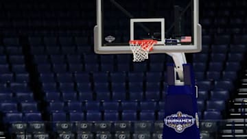 NASHVILLE, TENNESSEE - MARCH 12: The basket and the arena sit unused after the announcement of the cancellation of the SEC Basketball Tournament at Bridgestone Arena on March 12, 2020 in Nashville, Tennessee. The tournament has been cancelled due to the growing concern about the spread of the Coronavirus (COVID-19). The NCAA tournament has also been cancelled. (Photo by Andy Lyons/Getty Images)
