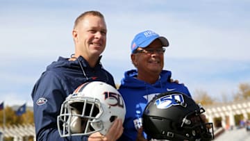Duke football head coach David Cutcliffe with Virginia head coach Bronco Mendenhall. (Photo by Ryan M. Kelly/Getty Images)