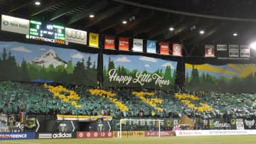 PORTLAND, OR - MARCH 03: Portland Timbers fans hold up a tifo before their match against the Minnesota United at Providence Park on March 3, 2017 in Portland, Oregon. (Photo by Steve Dykes/Getty Images)