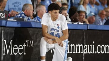 Nov 23, 2016; Lahaina, Maui, HI, USA; North Carolina Tar Heels forward Justin Jackson (44) waits to check into the game against the Wisconsin Badgers in the Championship Game of the Maui Jim Maui Invitational at the Lahaina Civic Center. Mandatory Credit: Brian Spurlock-USA TODAY Sports