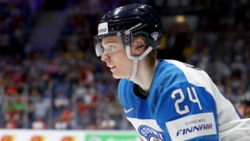 BRATISLAVA, SLOVAKIA - MAY 26: Kaapo Kakko of Finland skates against Canada during the 2019 IIHF Ice Hockey World Championship Slovakia final game between Canada and Finland at Ondrej Nepela Arena on May 26, 2019 in Bratislava, Slovakia. (Photo by Martin Rose/Getty Images)