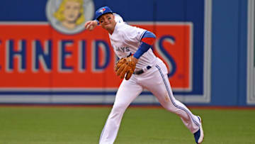 TORONTO, ON - JULY 06: Toronto Blue Jays Shortstop Troy Tulowitzki (2) fields a ground ball during the regular season MLB game between the Houston Astros and Toronto Blue Jays on July 6, 2017 at Rogers Centre in Toronto, ON. (Photo by Gerry Angus/Icon Sportswire via Getty Images)